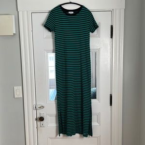 Calvin Klein Black And Green Striped Maxi Dress
